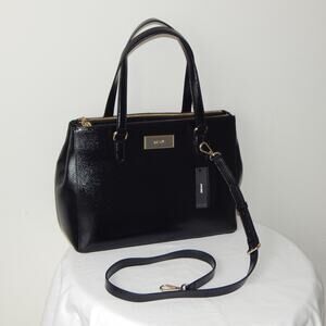 NWT DKNY Saffiano Leather Black Zipper Top Three Compartments Large Satchel Bag